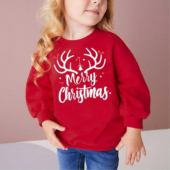 Bnwani Christmas Long Sleeve Toddler T Shirt Cotton Winter Crew Neck Hoodless Letter Printed Tops 3-4t