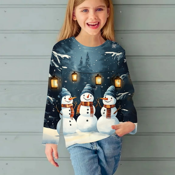 Bnwani Christmas Long Sleeve Toddler T Shirt Crew Neck Casual Tops 3-4t