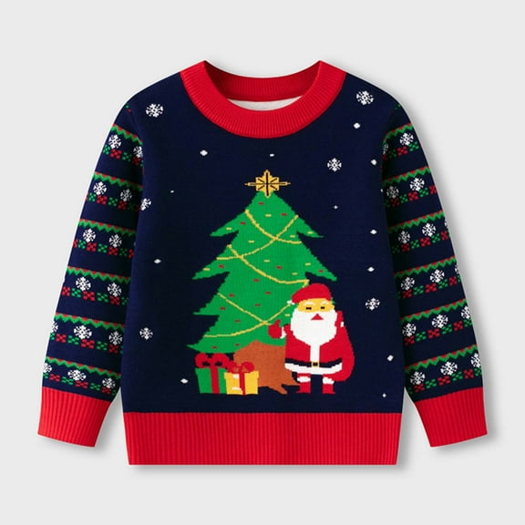 Bnwani Christmas Pullover Sweater White Girls New Fall Winter Knitted Crew Neck Sweater Blue