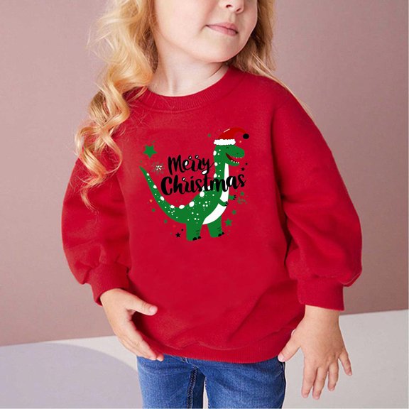 Bnwani Christmas Pullover Sweatshirts for Girls Winter Long Sleeve Cotton Print Red Size 2-3t