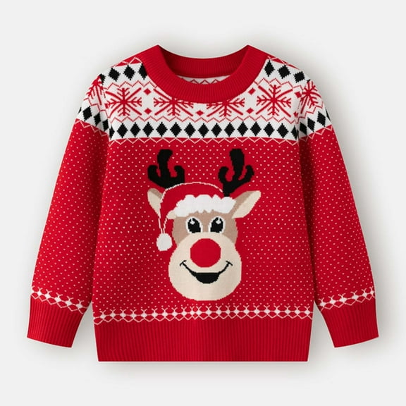 Bnwani Christmas Sweaters for Girls Kids New Fall Winter Knitted Crew Neck Sweater Red