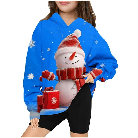Bnwani Christmas Boys Sweatshirts Crew Neck Long Sleeve Casual Print Pocket Blue Size 3-4t