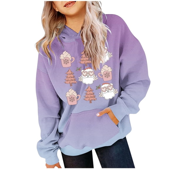 Bnwani Christmas Crew Neck Sweatshirts for Kids Long Sleeve Casual Gradient Print Pocket Purple Size 2-3t