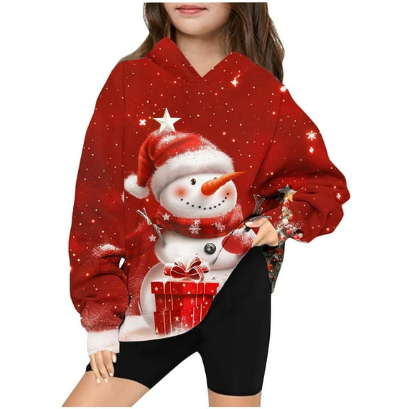 Bnwani Christmas Pullover Sweatshirts for Girls Crew Neck Long Sleeve Casual Print Pocket Red Size 5t