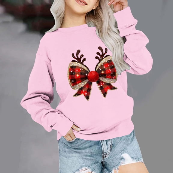 Bnwani Christmas Toddler Crew Neck Sweatshirts Long Sleeve Casual Print Pink Size 11 Years