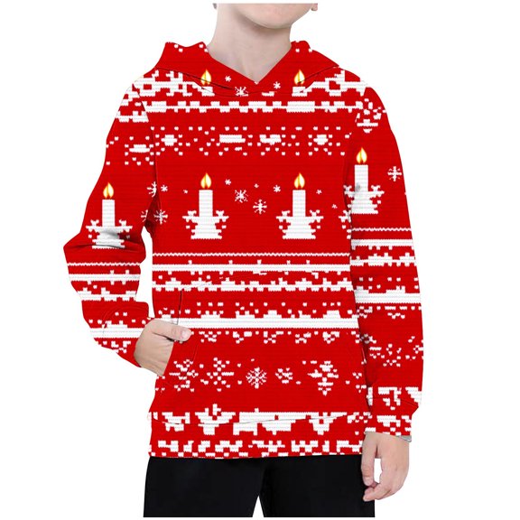 Bnwani Christmas Toddler Crew Neck Sweatshirts Boys Long Sleeve Casual Print Pocket Red Size 2-3t