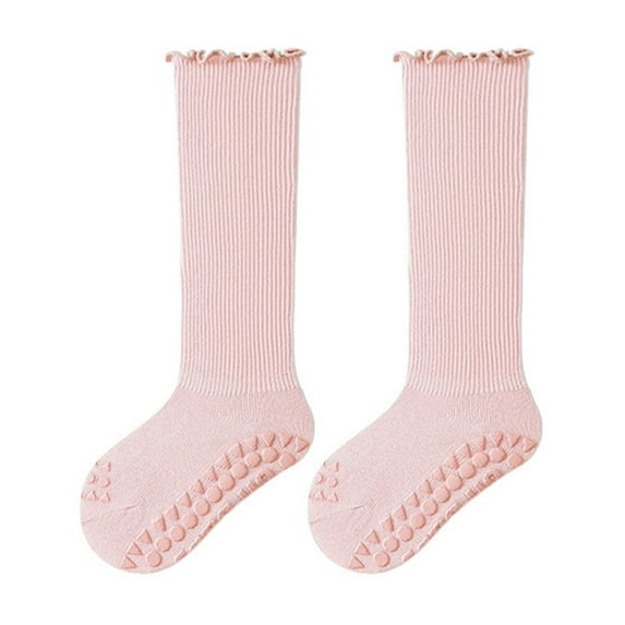 Bnwani Cotton Socks for Toddler Girls Knee High Floor Solid Color Sports Sweat Absorbing Non-Slip Socks Pink 2-3t