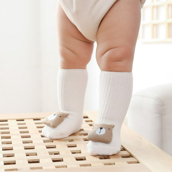 Bnwani Cotton Socks for Toddler Girls Warm Floor Solid Color Indoor Non-Slip Cute Socks Beige 2-3t