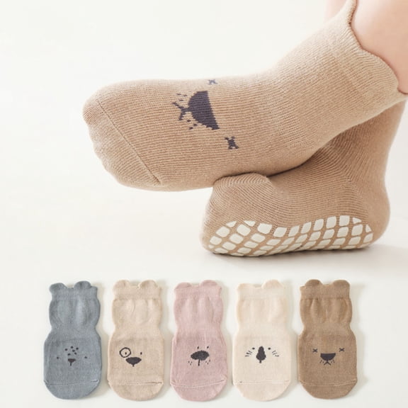 Bnwani Cotton Socks for Toddler Girls Warm Floor Solid Color Indoor Non-Slip Cute Socks Brown 2-3t