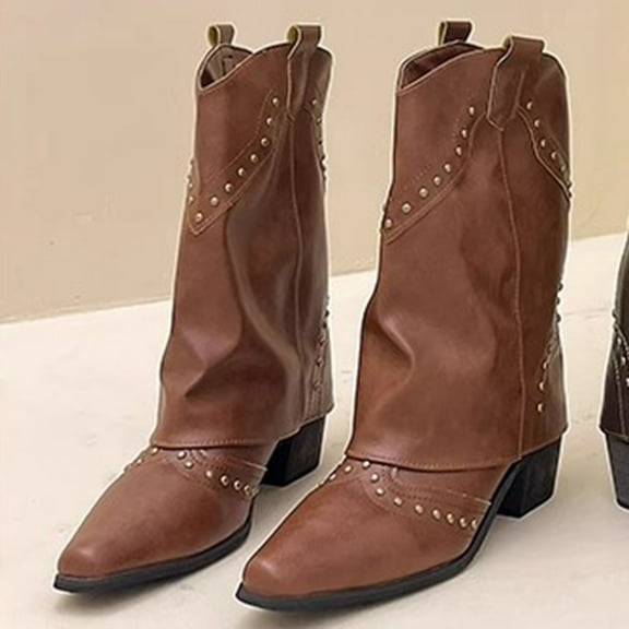 Bnwani Cowboy Boots for Women Fashion Denim Knee-High Versatile Casual Western Knight Boot Brown Size 7.5