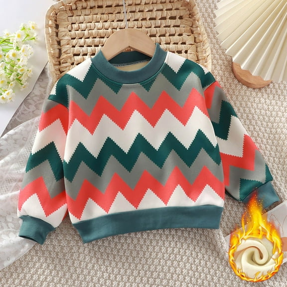 Bnwani Crew Neck Sweatshirts for Kids Winter Long Sleeve Fleece Warm Cotton Striped Print Blue Size 3-4t