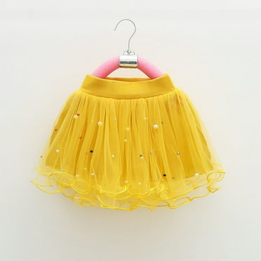 Bnwani Cute Skirts Kids Short Sleeve Sun Dress Solid Skirts Holiday Yellow Skirts 4T