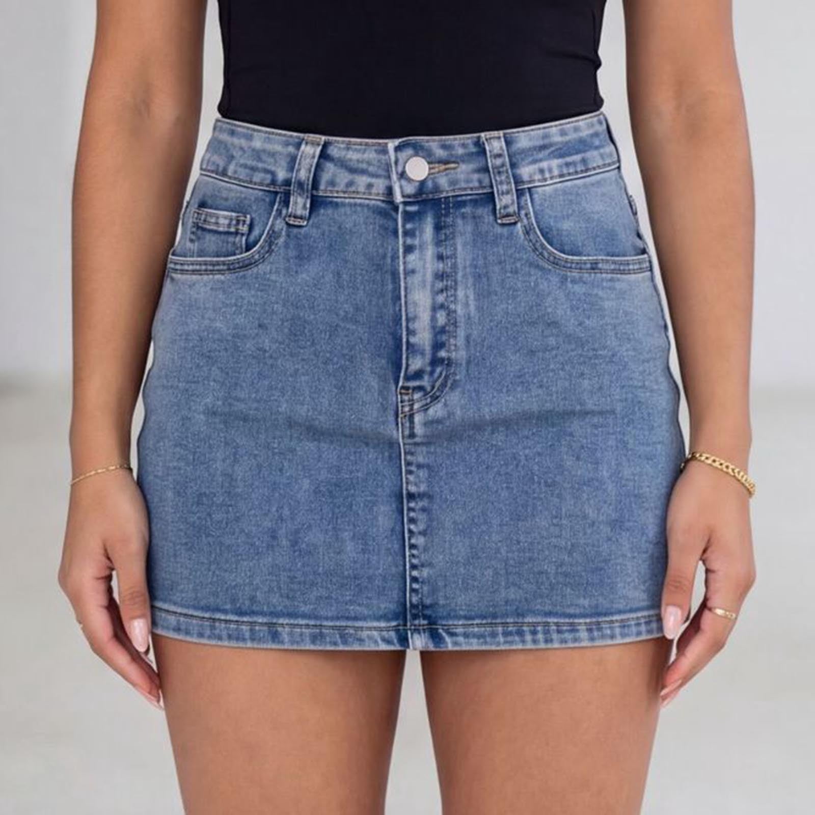 Bnwani Denim Skirt,Women's Skirts,Retro,Zipper,Pencil,Crop,Light Blue ...