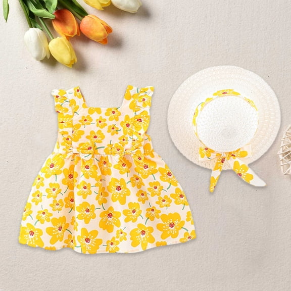 Bnwani Dress Tops for Girl Girls Sleeve Summer Bow Sleeveless Print Top Skirt Girl Bowknot Dresses 0T