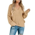 thumbnail image 1 of Bnwani Fall Womens Sweaters Blouse Long Sleeve Knit Oversized V Neck Loose Top Khaki Sweater Women Size S(US:4), 1 of 8