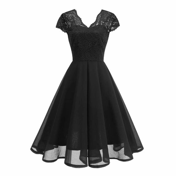 Bnwani Formal Dresses for Women,Dresses for Women,Short Sleeve,V-Neck,Vintage,Fitted Waist,Black,S