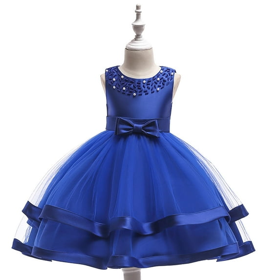 Bnwani Girl's Skirts Toddler Girl Sleeveless Sun Dress Flowers Dresses Party Blue Dresses 6-7 T