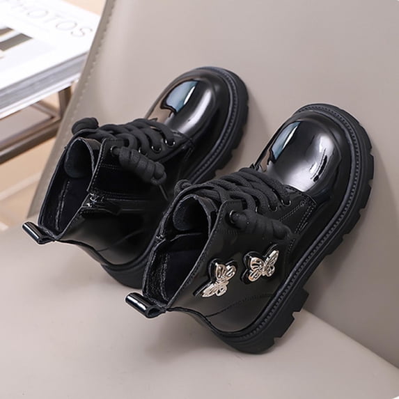 Bnwani Girls Boots Mid-Calf Short PU Leather Fleece Lined British Boots 3-9 Years