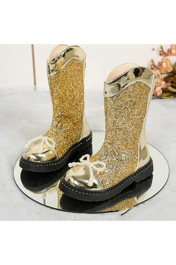 Girls Boots PU Leather Sequined Bow Boots 3-11 Years