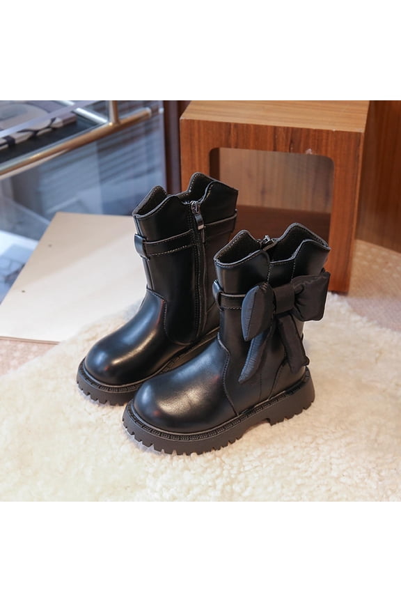 Girls Boots Short PU Leather Bow British Boots 3-11 Years