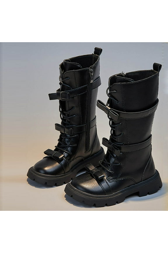 Girls Boots Side Zipper Bow Princess Boots