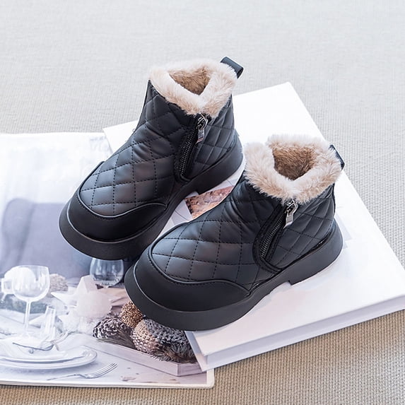 Bnwani Girls Boots Snow Short PU Leather Fleece Lined Warm Princess Booties Ankle Booties