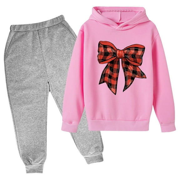 Bnwani Girls Boys 2 Piece Sets Christmas Hoodies Long Sleeve Bow Print Sweatshirts and Elastic Waist Pants