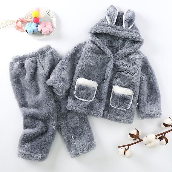 Bnwani Girls Boys 2 Piece Sets Hoodies Long Sleeve Flannel Thick Home Sleepwear and Pants