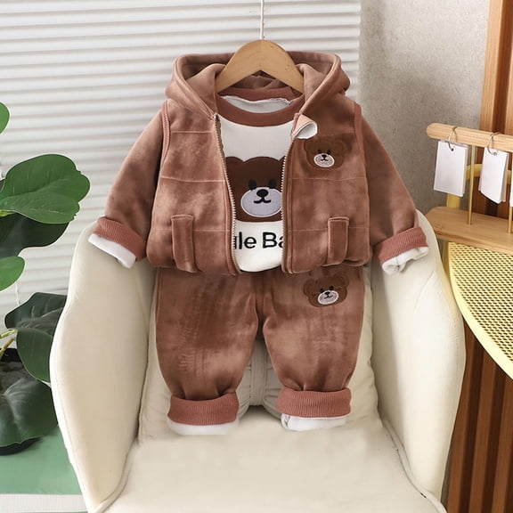 Bnwani Girls Boys 2 Piece Sets Three-Piece Hoodies Long Sleeve Crew Neck Double-Sided Fleece Print Coat and Elastic Waist Pants