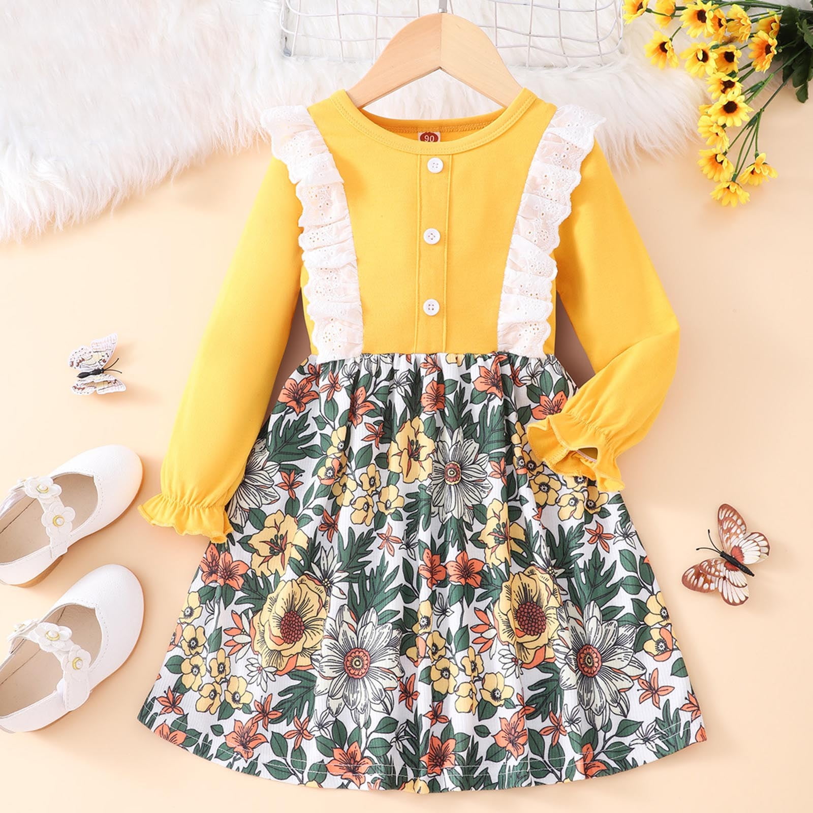 Bnwani Girls Dresses Girl's Longsleeved Aline Flowers Dresses Casual