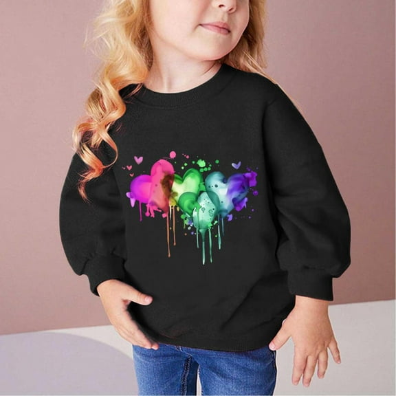 Bnwani Girls Crewneck Sweatshirt Cotton Long Sleeve Winter Fall Sweatshirt Hearts Printed Sweater Pullover Size 7-8