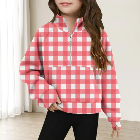 Bnwani Girls Crewneck Sweatshirt Zip Mock Neck Long Sleeve Half Zip Crop Fleece Sweatshirt Pullover