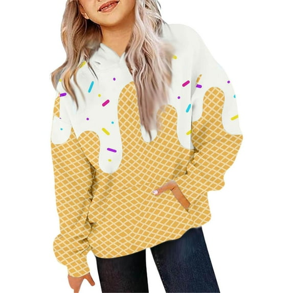 Bnwani Girls Hoodies Crew Neck Long Sleeve Pockets Sweatshirt Graphic Printed Tops Pullover