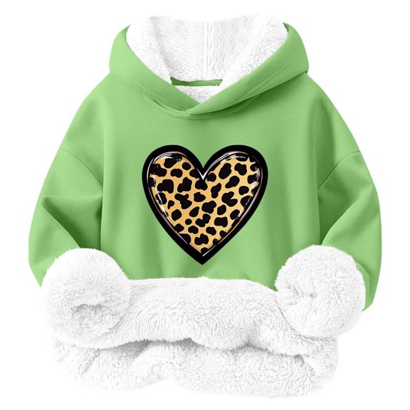Bnwani Girls Hoodies Long Sleeve Lamb Wool Thick Sweatshirt Hearts Pullover