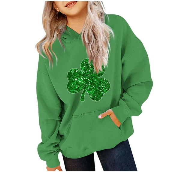 Bnwani Girls Hoodies Long Sleeve Pockets Short Sweatshirt St. Patrick'S Day Graphic Printed Tops Pullover
