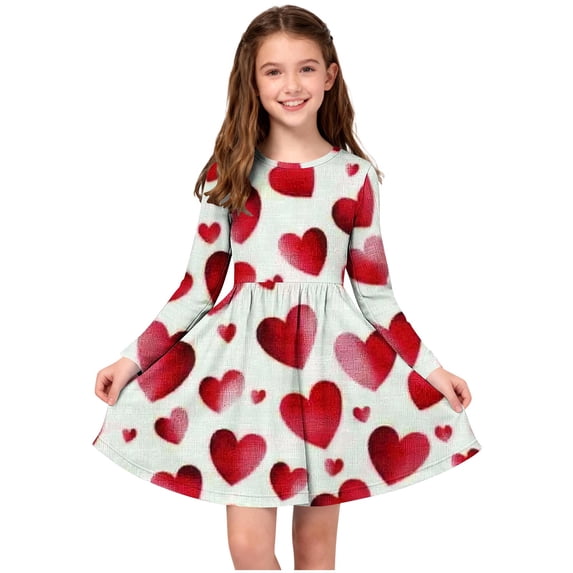 Bnwani Girls' Long-Sleeve A-Line Twirly Skater Dress Stretch Cotton Blend Round-Neck Performance Dress with Festive Print for Recitals, Ballet & School Events Beige Size 11-12