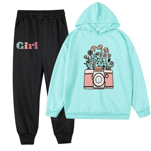 Bnwani Girls Outfit Sets Cotton Hoodies Long Sleeve Floral Pullover and Pants