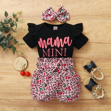 Bnwani Girls Outfits Newborn Infant Baby Girls Ruffled Romper Bodytsuit Leopard Print Shorts Set Size 70/0-3