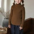 thumbnail image 1 of Bnwani Girls Pullover Sweater Knitted Cotton Turtleneck Long Sleeve Comfortable Casual Solid Sweater Brown, 1 of 4