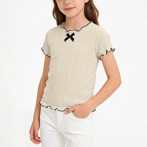 Bnwani Girls Shirts Crew Neck Comfortable Shirt Summer Breathable Tops Beige Sizes 0-12
