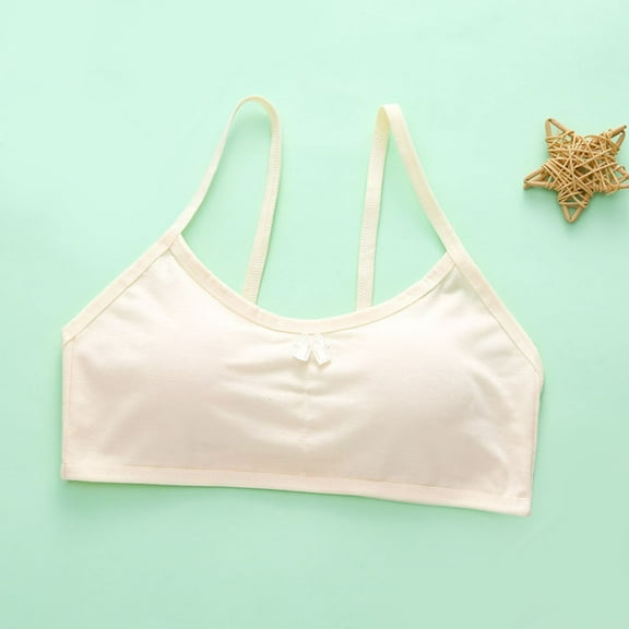 Bnwani Girls Sports Bras Seamless Comfortable Adolescence Warm Camisole Solid Bow Bra Beige Size 13-14 Yeras