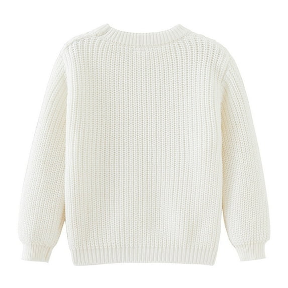 Bnwani Girls Sweaters Fashion Knitted Cotton Pullover Crew Neck Long Sleeve Warm Solid Cute Sweater White