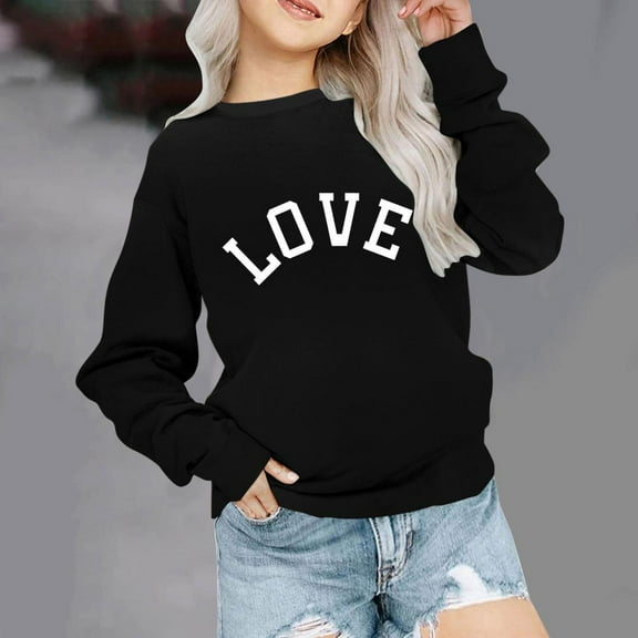 Bnwani Girls Sweatshirt Long Sleeve Sports Sweatshirt Cute Plain Letter Printed Pullover