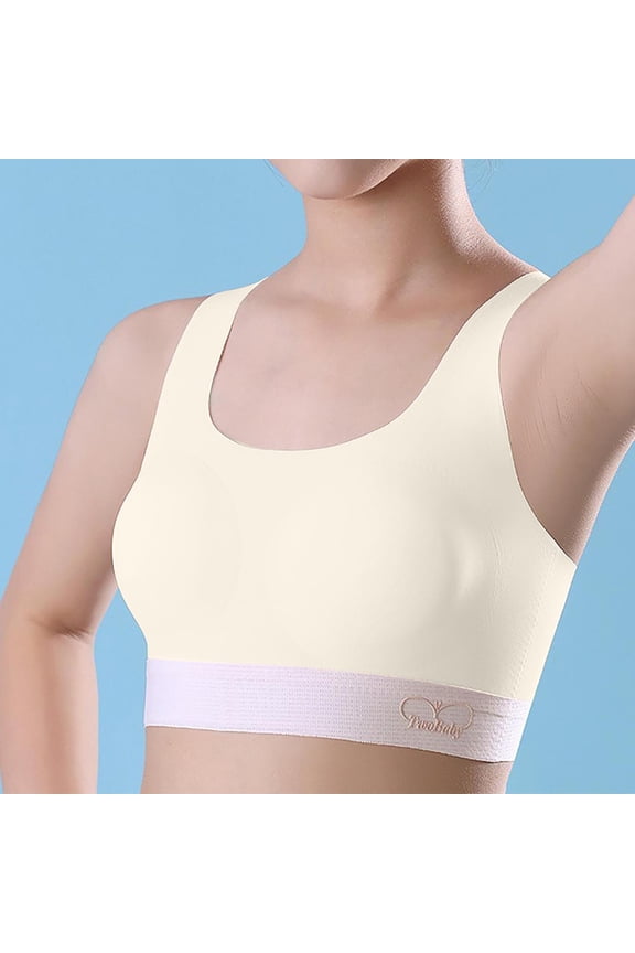 Girls Training Bras Comfortable Adolescence Warm Camisole Solid Bra Beige Size 13-14 Yeras