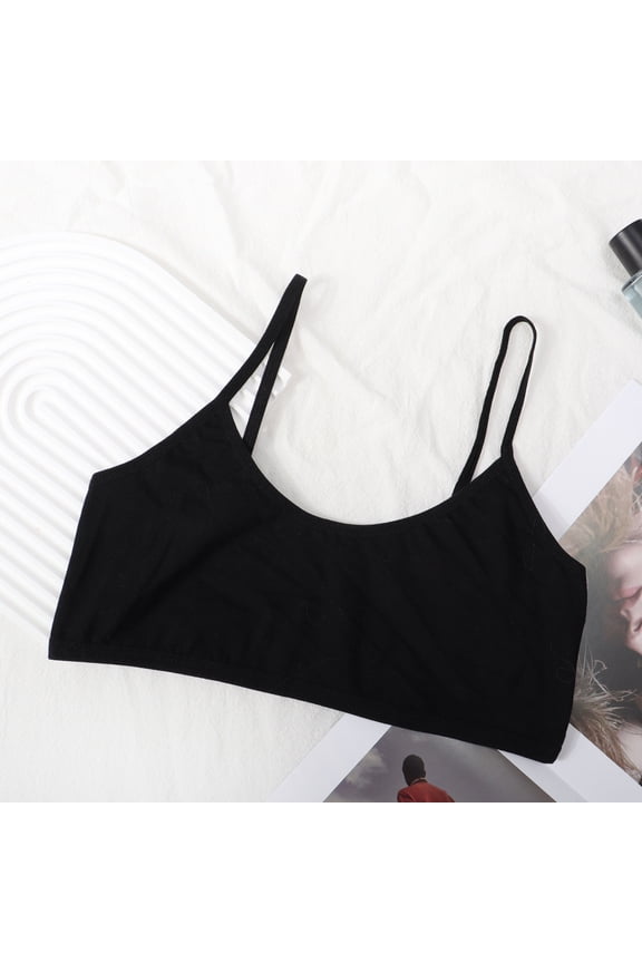 Girls Training Bras Comfortable Breathable Thin Puberty Camisole Solid Bra Black Size M
