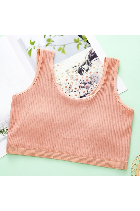 Girls Training Bras Wireless Seamless Comfortable Adolescence Warm Camisole Solid Bra Red Size 16-17 Years