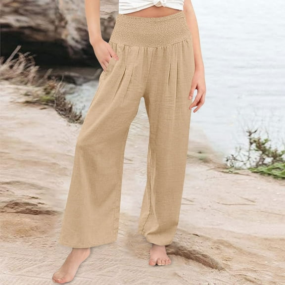 Bnwani Girls Wide Leg Pants Pull On Pants Casual High Waist Loose Long Trousers Size 4-14 Beige
