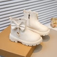 thumbnail image 1 of Bnwani Girls Winter Boots Ankle PU Leather Side Zipper Bow Flat Booties 3-9 Years, 1 of 7