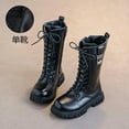 thumbnail image 1 of Bnwani Girls Winter Boots Lace Up Riding Mid Calf Combat PU Leather Side Zipper PUnk Goth Boots 4-11 Years, 1 of 9