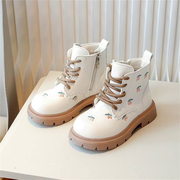 Bnwani Girls Winter Boots Mid-Calf Short PU Leather Fleece Lined Print British Boots 3-9 Years